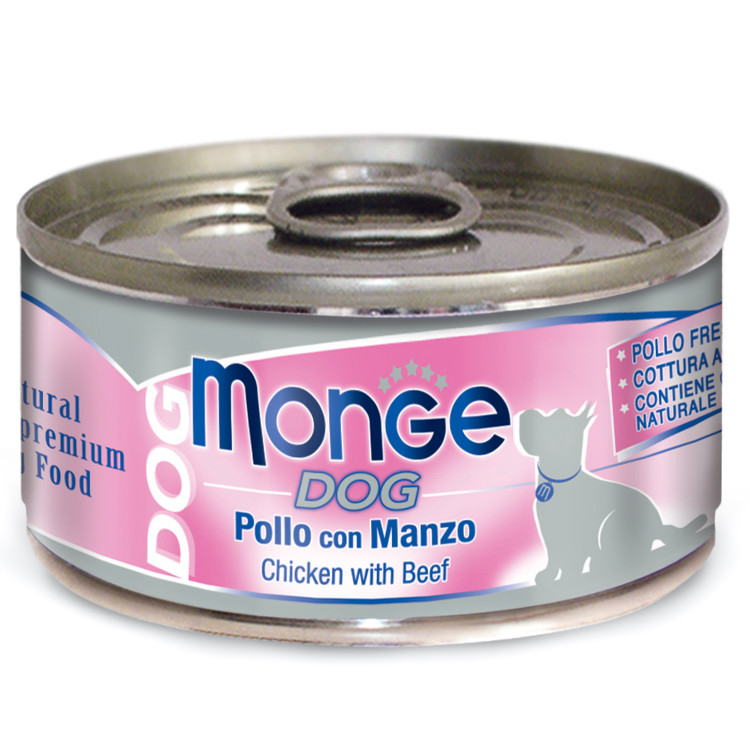 Влажный корм Monge Dog Natural для собак куриные кусочки с говядиной, консервы