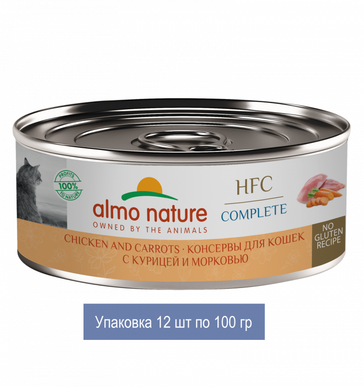 Консервы Almo Nature для кошек с курицей и морковью в бульоне (HFC, Complete, Chicken and Carrots) 12 шт по 100 гр