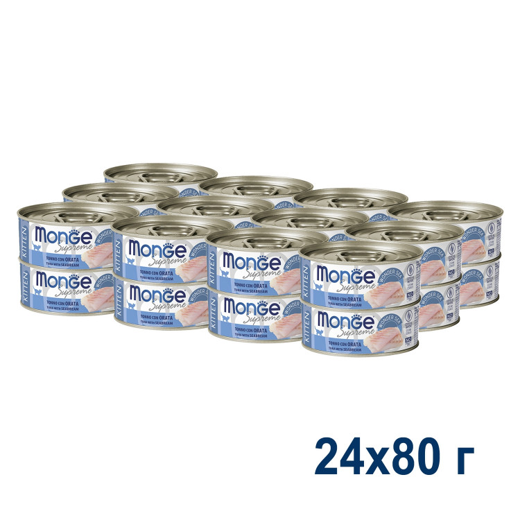 Влажный корм Monge Supreme kitten для котят из тунца с дорадо, консервы, 80 г x 24 шт