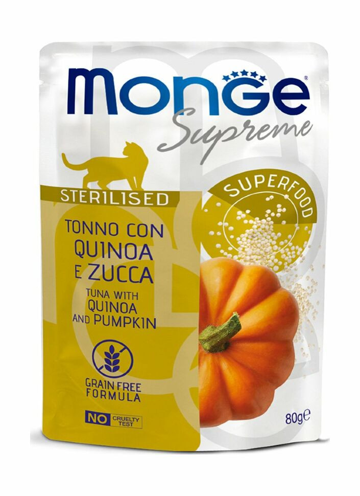 Monge Supreme Sterilized Cat - Консервы для стерилизованных кошек из тунца с киноа и тыквой, паучи
