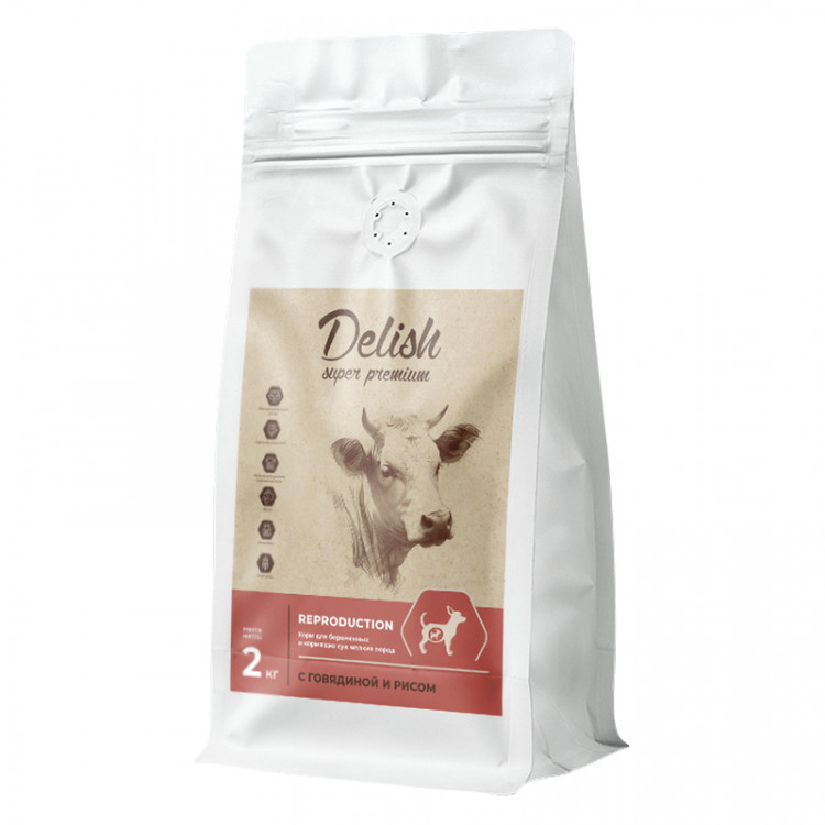 Сухой корм Delish super premium для собак беременных и кормящих сук мелких пород Говядина с рисом