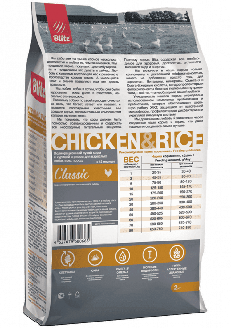 Blitz Classic Сухой корм для собак всех пород с курицей и рисом Chicken & Rice Adult Dog All Breeds