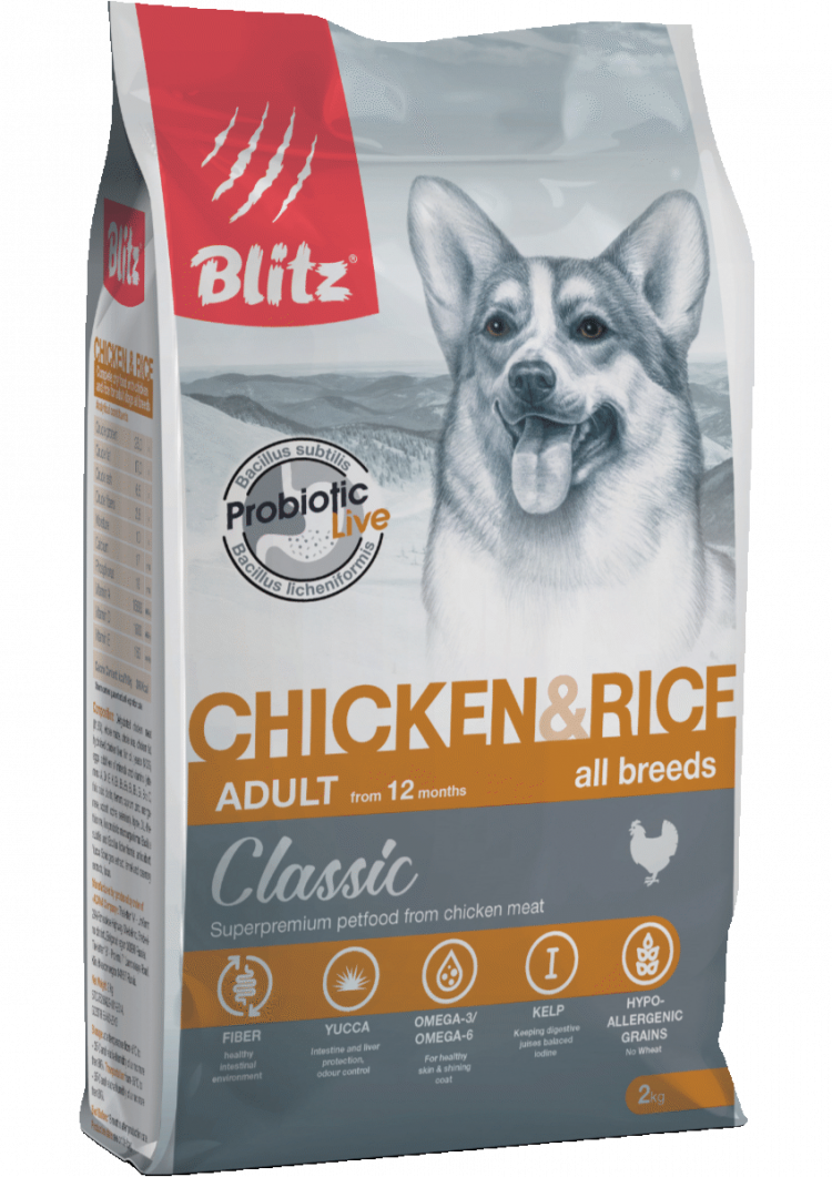 Blitz Classic Сухой корм для собак всех пород с курицей и рисом Chicken & Rice Adult Dog All Breeds