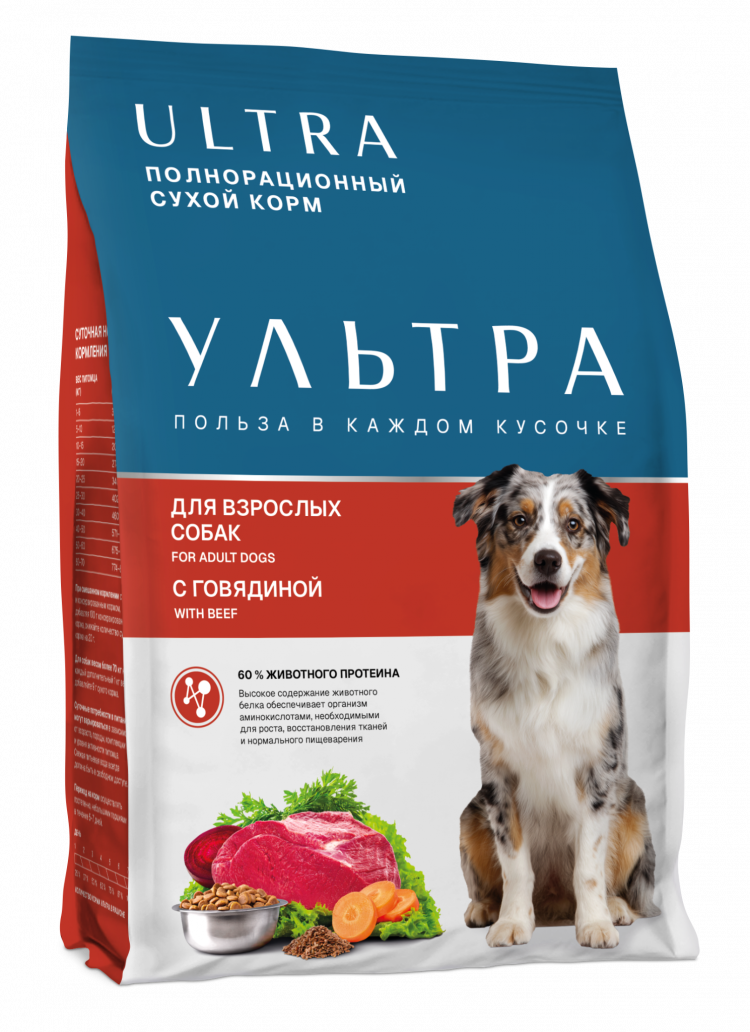 Ultra - сухой корм для взрослых собак всех пород, с говядиной