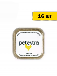 PETEXTRA влажный корм для взрослых кошек, паштет с фермерской курочкой, в ламистерах - 100 г х 16 шт