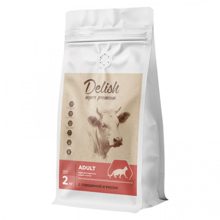 Сухой корм Delish super premium для кошек Говядина с рисом