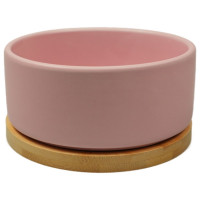 Миска Mr.Kranch Bamboo керамическая розовая на бамбуковой подставке 860 мл