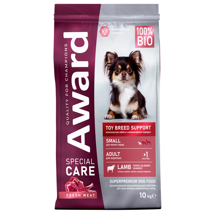 Сухой корм AWARD SPECIAL CARE Toy Breed Support для взрослых собак мелких и миниатюрных пород со свежим мясом ягненка