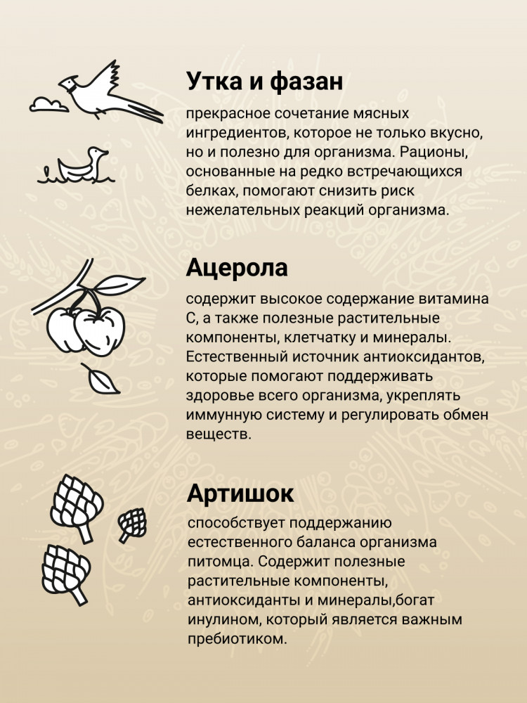 Сухой корм CRAFTIA NATURA для взрослых собак миниатюрных и мелких пород из утки с фазаном