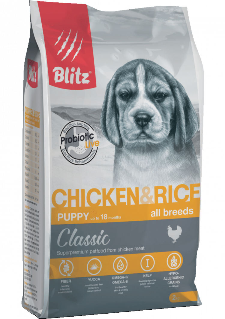 Blitz Classic Сухой корм для щенков всех пород с курицей и рисом Chicken & Rice Puppy All Breeds