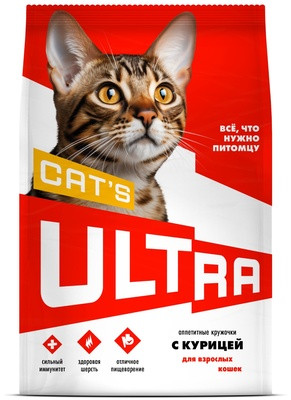 Ultra - сухой корм для взрослых кошек всех пород, с курицей и злаками