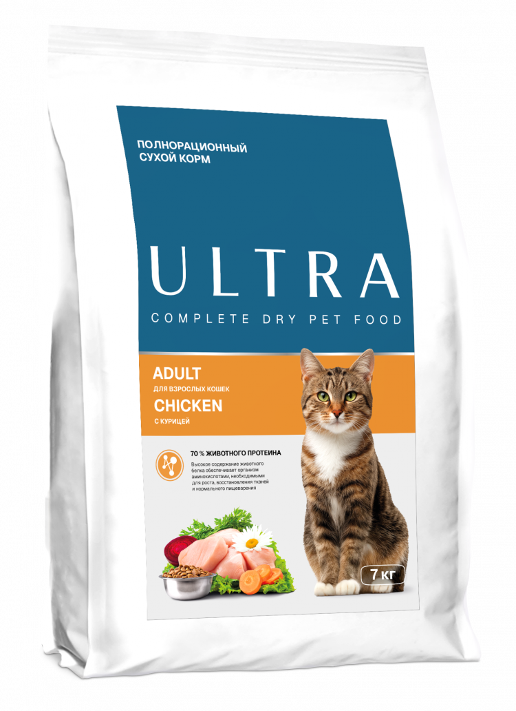 Ultra - сухой корм для взрослых кошек всех пород, с курицей и злаками