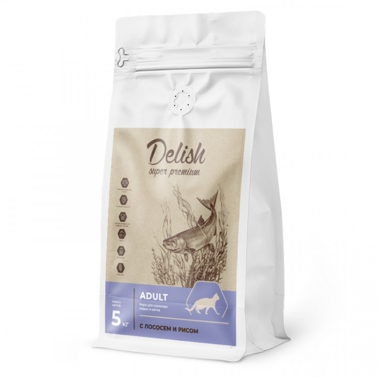 Сухой корм Delish super premium для кошек Лосось с рисом