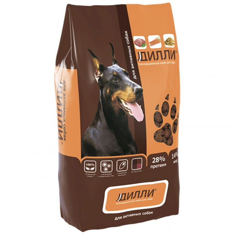Сухой корм Дилли для активных собак, с курицей и индейкой
