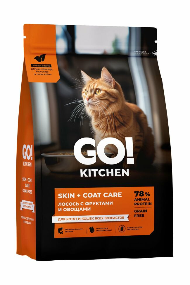 Сухой корм GO'KITCHEN для котят и кошек всех возрастов, лосось с фруктами и овощами 1 1