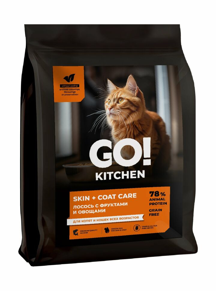 Сухой корм GO'KITCHEN для котят и кошек всех возрастов, лосось с фруктами и овощами 1 1