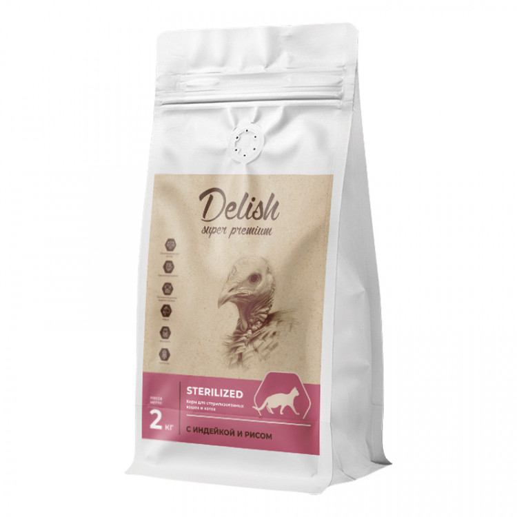 Сухой корм Delish super premium для кошек стерилизованных Индейка с рисом