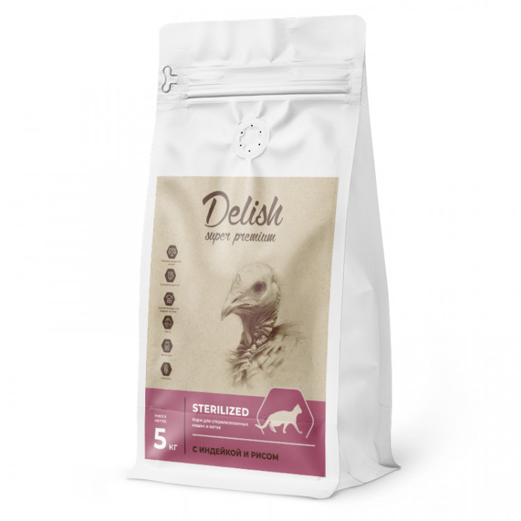 Сухой корм Delish super premium для кошек стерилизованных Индейка с рисом