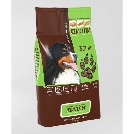 Сухой корм Дилли для взрослых собак говяжий гуляш с овощами