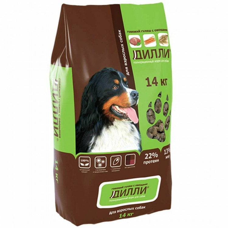 Сухой корм Дилли для взрослых собак говяжий гуляш с овощами