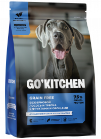 Сухой корм GO'KITCHEN GRAIN FREE Salmon&amp;Cod fish для щенков и собак всех возрастов с лососем и треской