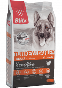 Blitz Sensitive Сухой корм для взрослых собак всех пород с индейкой и ячменем Turkey &amp; Barley Adult Dog All Breeds