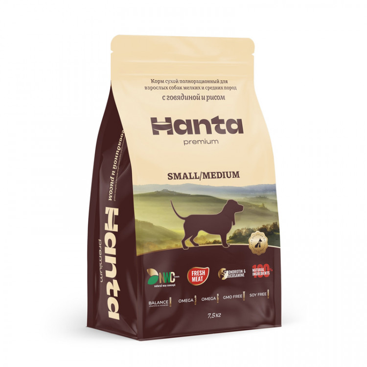 Сухой корм HANTA для взрослых собак мелких и средних пород с говядиной и рисом