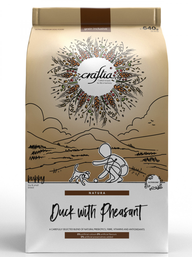Сухой корм CRAFTIA NATURA для щенков миниатюрных и мелких пород из утки с фазаном