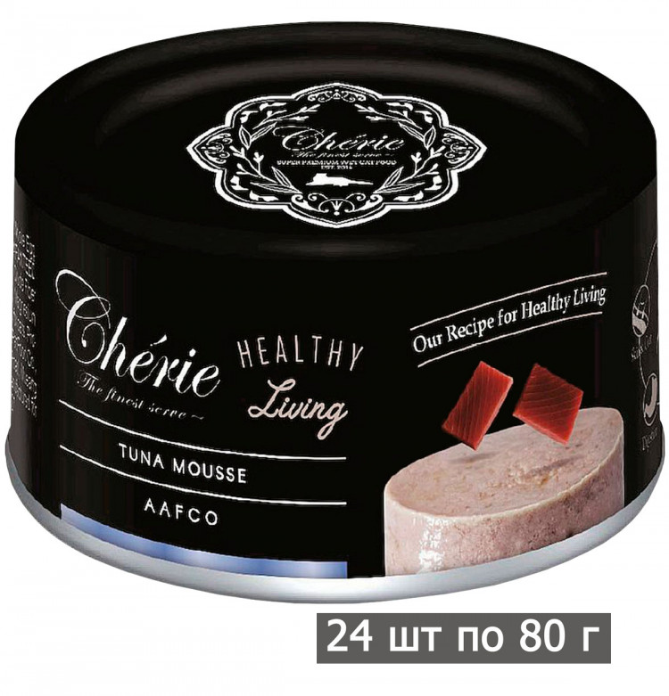Влажный корм для кошек Петтрик, Pettric Cherie - Healthy Living Tuna mousse, мусс из тунца (упаковка 24 шт по 80 г)