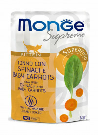 Monge Supreme Kitten - Консервы для котят из тунца со шпинатом и мини-морковью, паучи
