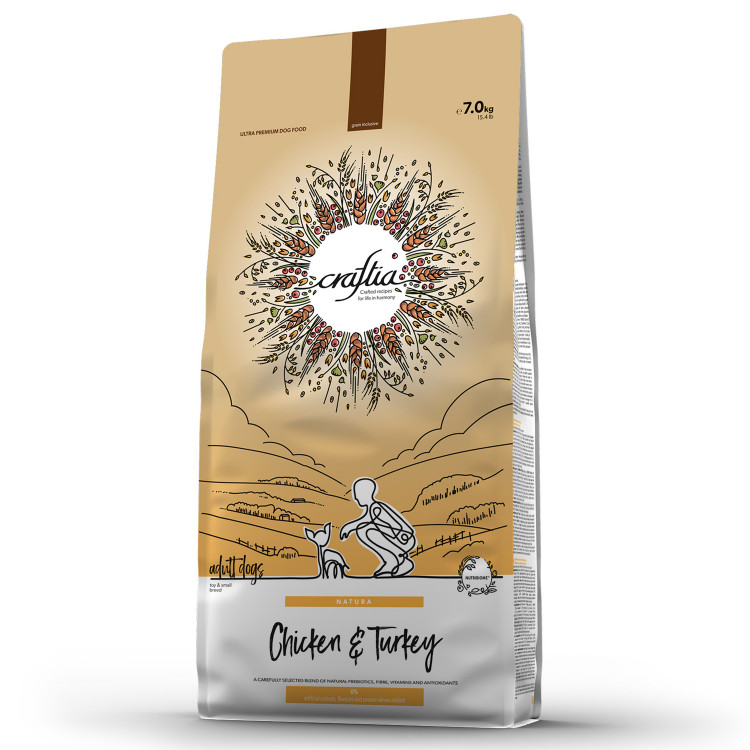   Сухой корм CRAFTIA NATURA для взрослых собак миниатюрных и мелких пород из курицы и индейки