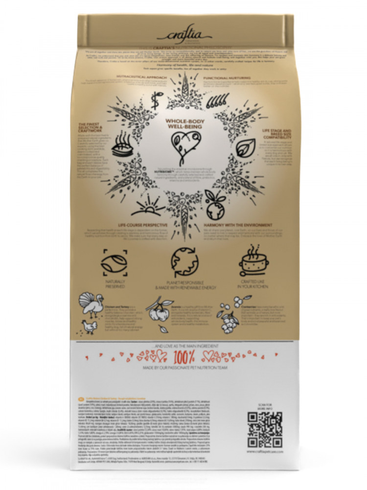   Сухой корм CRAFTIA NATURA для взрослых собак миниатюрных и мелких пород из курицы и индейки