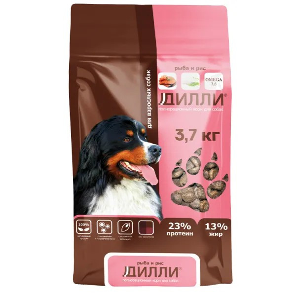 Сухой корм Дилли для взрослых собак с рыбой и рисом
