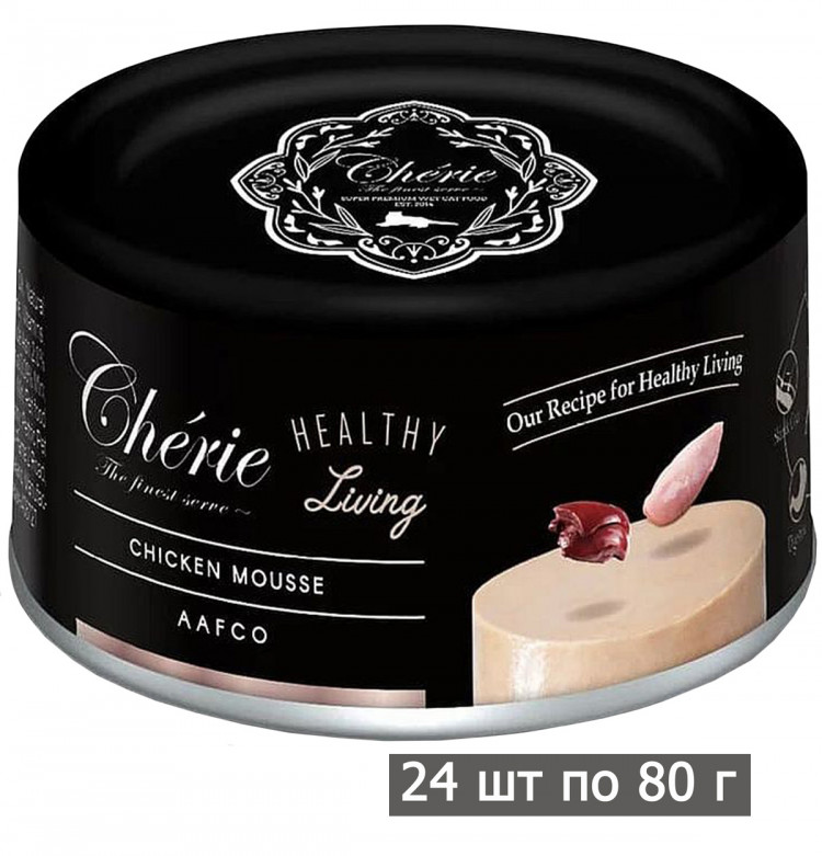 Влажный корм для кошек Петтрик, Pettric Cherie - Healthy Living Chicken mousse, мусс из курицы (упаковка 24 шт по 80 г)
