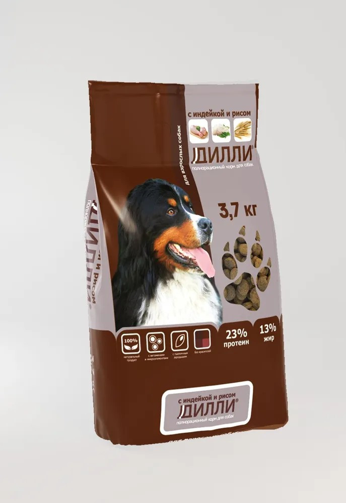 Сухой корм Дилли для взрослых собак, с индейкой и рисом
