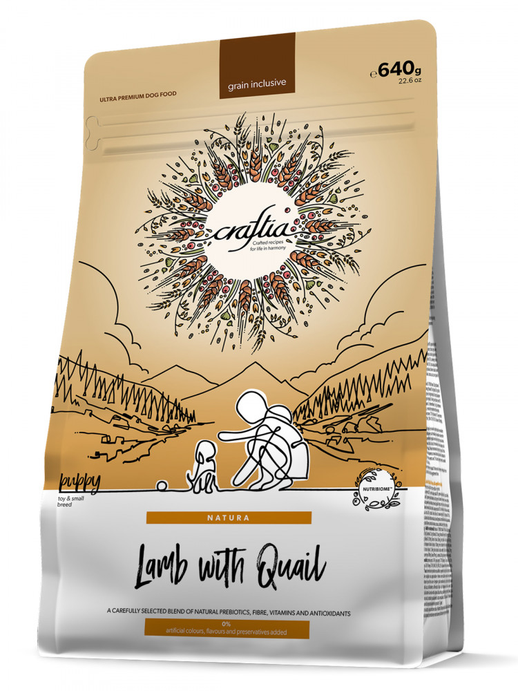 Сухой корм CRAFTIA NATURA для щенков миниатюрных и мелких пород из ягненка с перепелкой