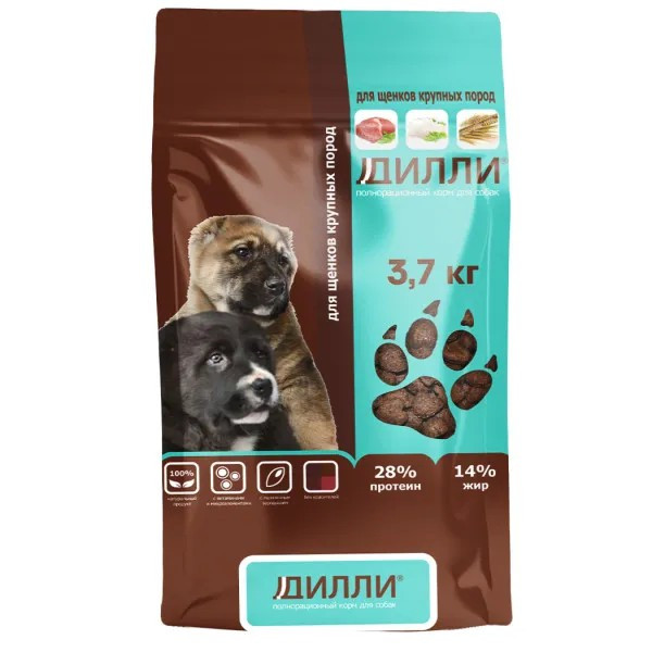 Сухой корм Дилли для щенков крупных пород с курицей и индейкой