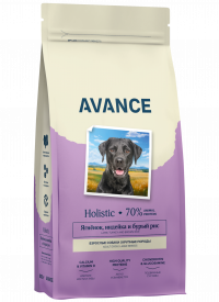 AVANCE полнорационный сухой корм для взрослых собак крупных пород с ягненком, индейкой и бурым рисом