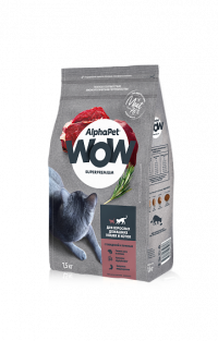 AlphaPet wow superpremium Корм для взрослых домашних кошек и котов c говядиной и печенью