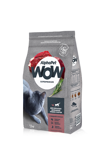 AlphaPet wow superpremium Корм для взрослых домашних кошек и котов c говядиной и печенью