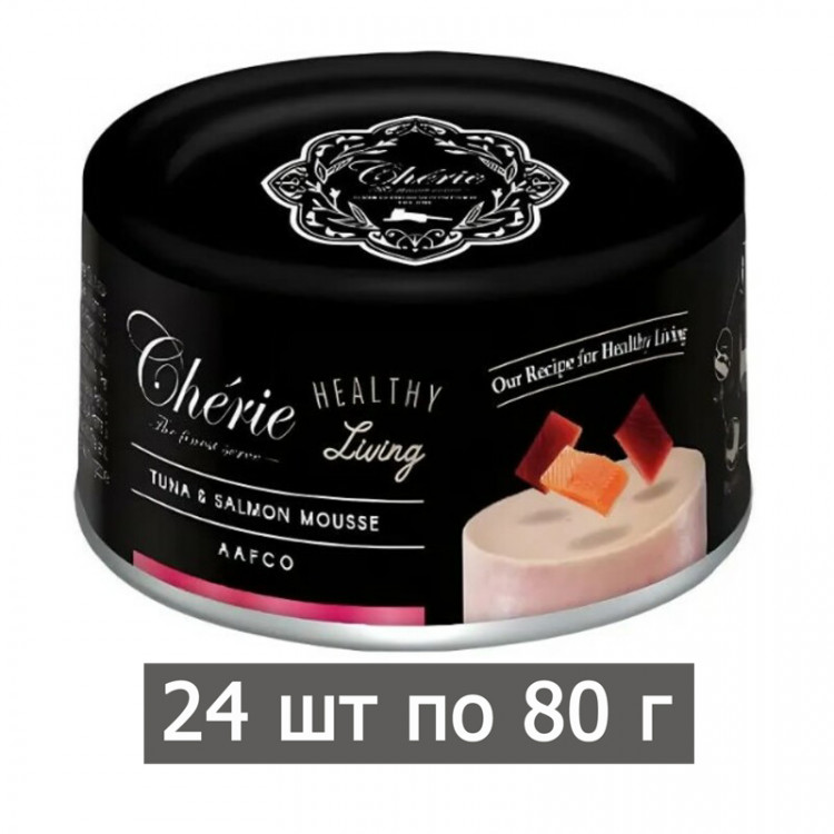 Влажный корм для кошек Петтрик, Pettric Cherie - Healthy Living Tuna & Salmon mousse, мусс из тунца с лососем (упаковка 24 шт по 80 г)