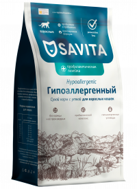 Сухой профилактический корм Savita prof Hypoallergenic для кошек при пищевой аллергии, с уткой