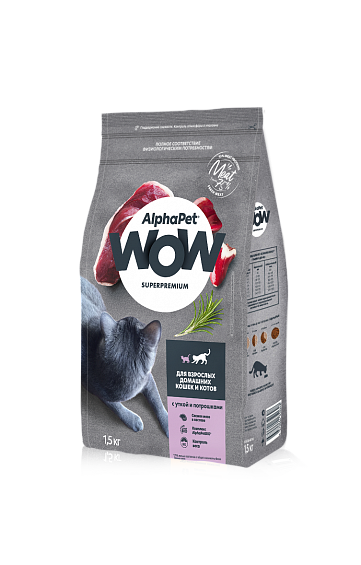 AlphaPet wow superpremium Корм для взрослых домашних кошек и котов с уткой и потрошками