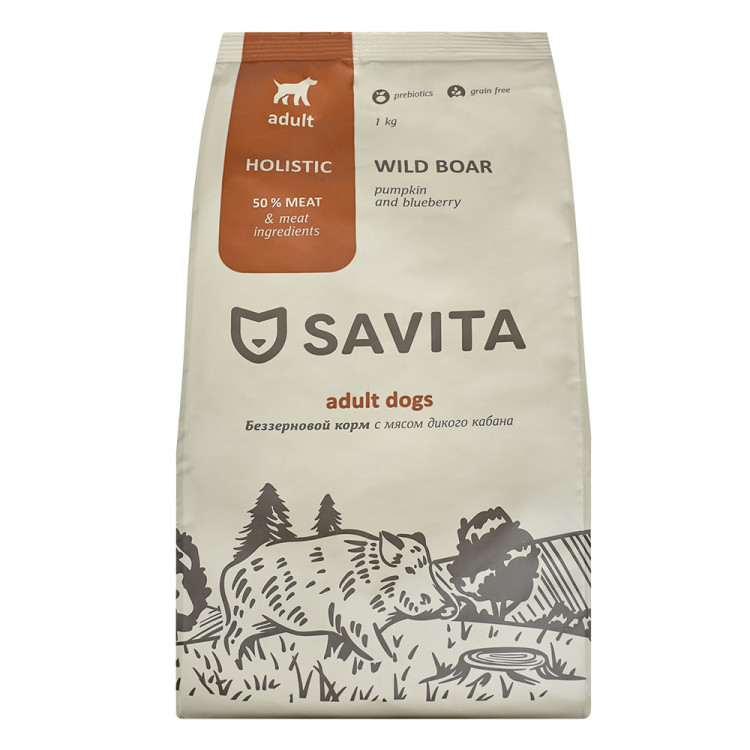 Savita Беззерновой корм для взрослых собак с мясом кабана