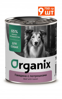 Organix Консервы с говядиной и потрошками для взрослых собак 9 шт по 750 г