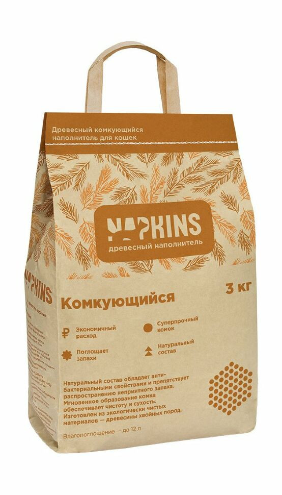 Napkins - Древесный комкующийся наполнитель для кошек, гипоаллергенный