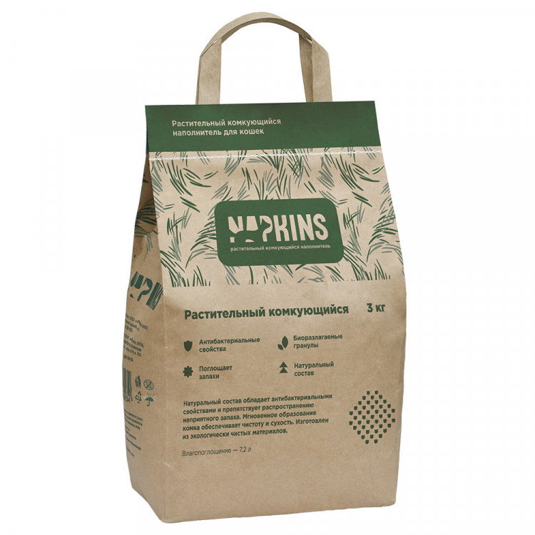 NAPKINS наполнитель растительный комкующийся наполнитель, 100% Натуральный, без пыли