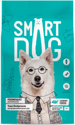 Smart Dog Корм для взрослых собак крупных пород, три вида мяса с ягнёнком, лососем, индейкой