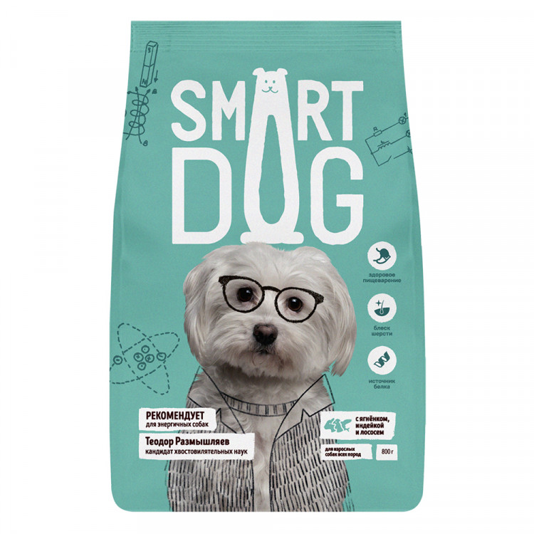 Smart Dog Корм для взрослых собак, три вида мяса с ягнёнком, лососем, индейкой